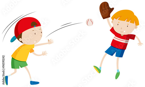 Two boys throwing and catching ball