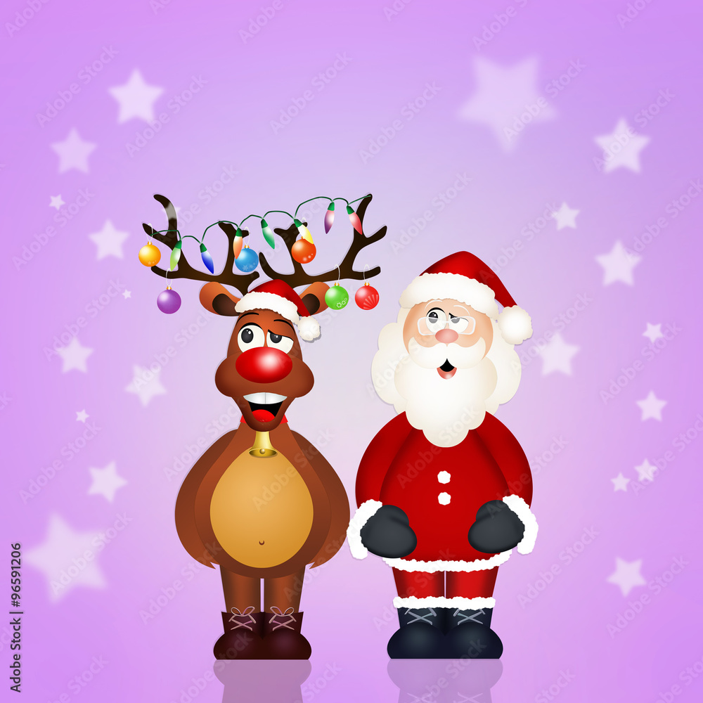 funny reindeer and Santa Claus funny reindeer and Santa Claus