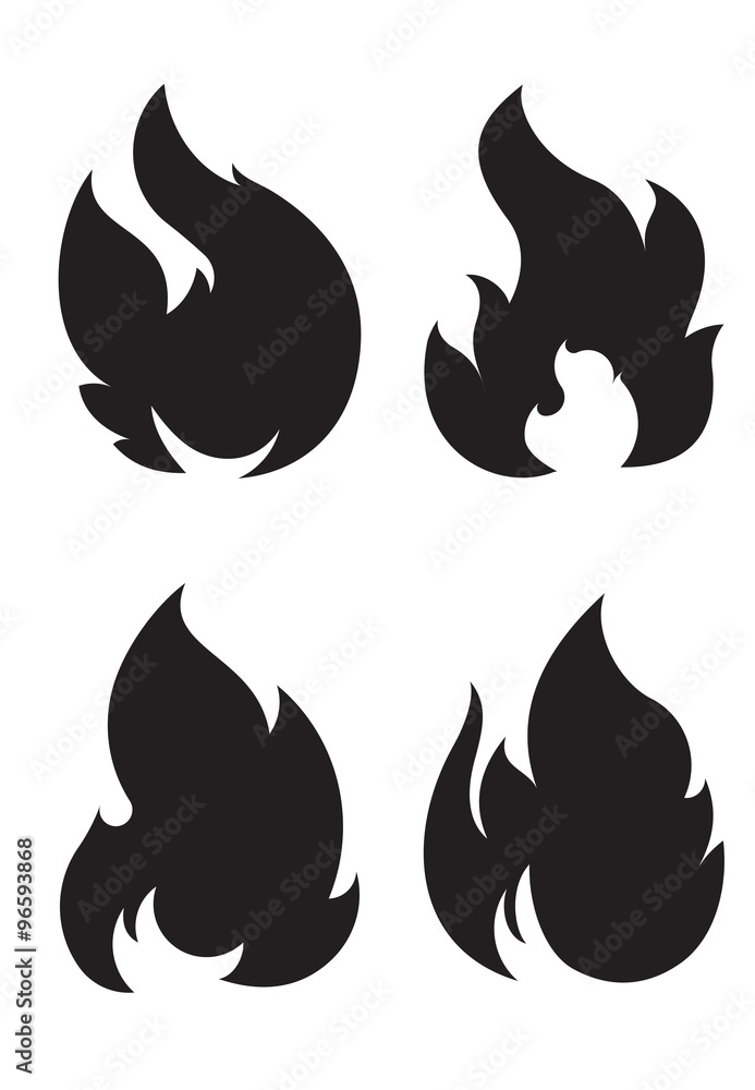 Set of 4 black fires for design or tattoo Set of 4 black fires for design or tattoo