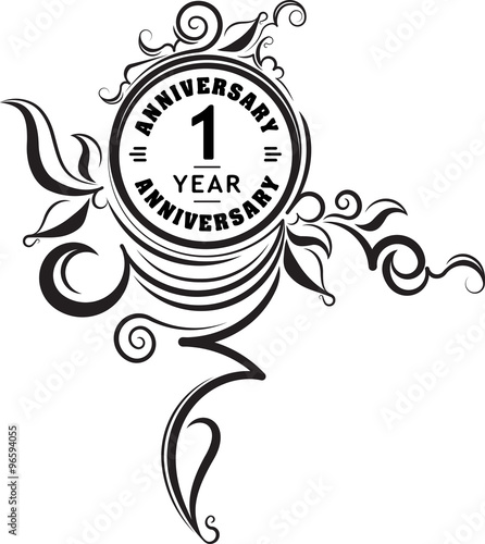 Vintage anniversary 1 year unusual round floral emblem. Retro st