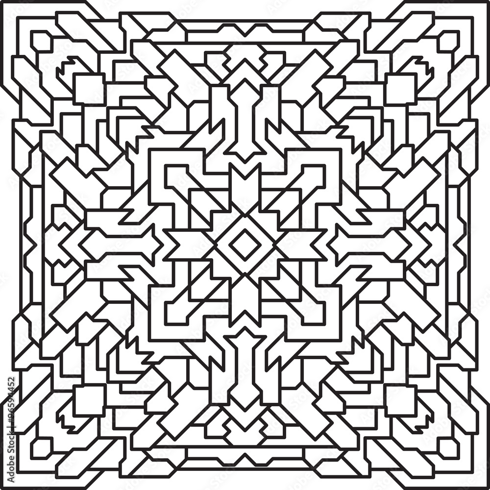 Abstract unusual geometric decor - stylized square mandala with