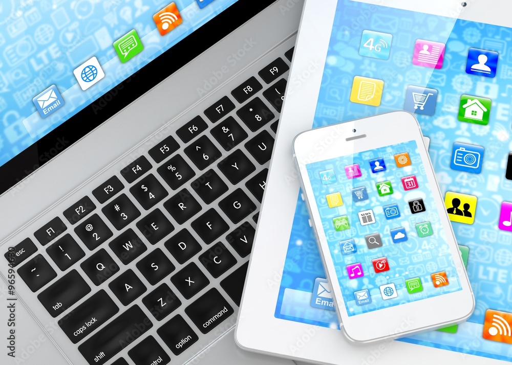 Laptop, phone and tablet pc.