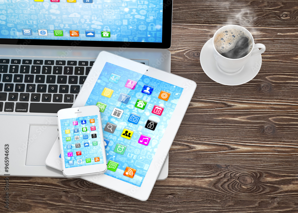 Laptop, phone and tablet pc. Laptop, phone and tablet pc.