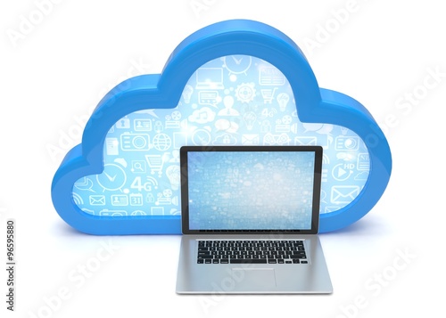 3d cloud symbol and laptop