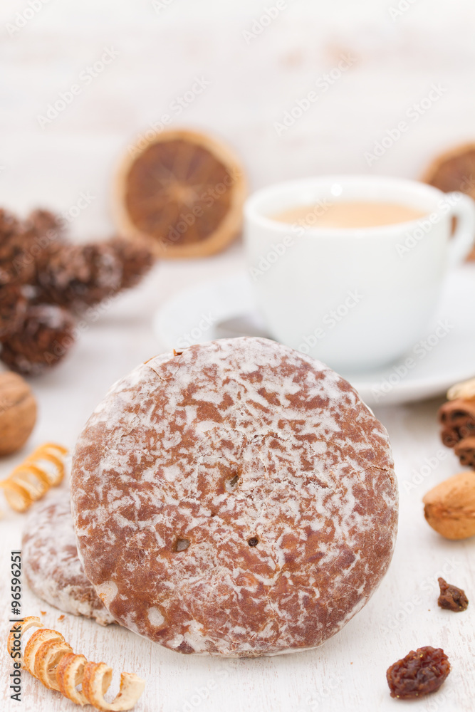 cookies with cup of coffee on white wooden background cookies with cup of coffee on white wooden background