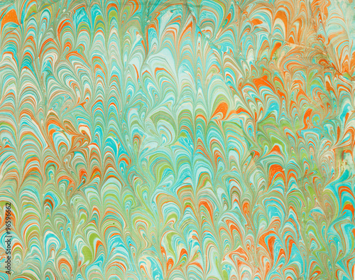 ebru with green and orange waves