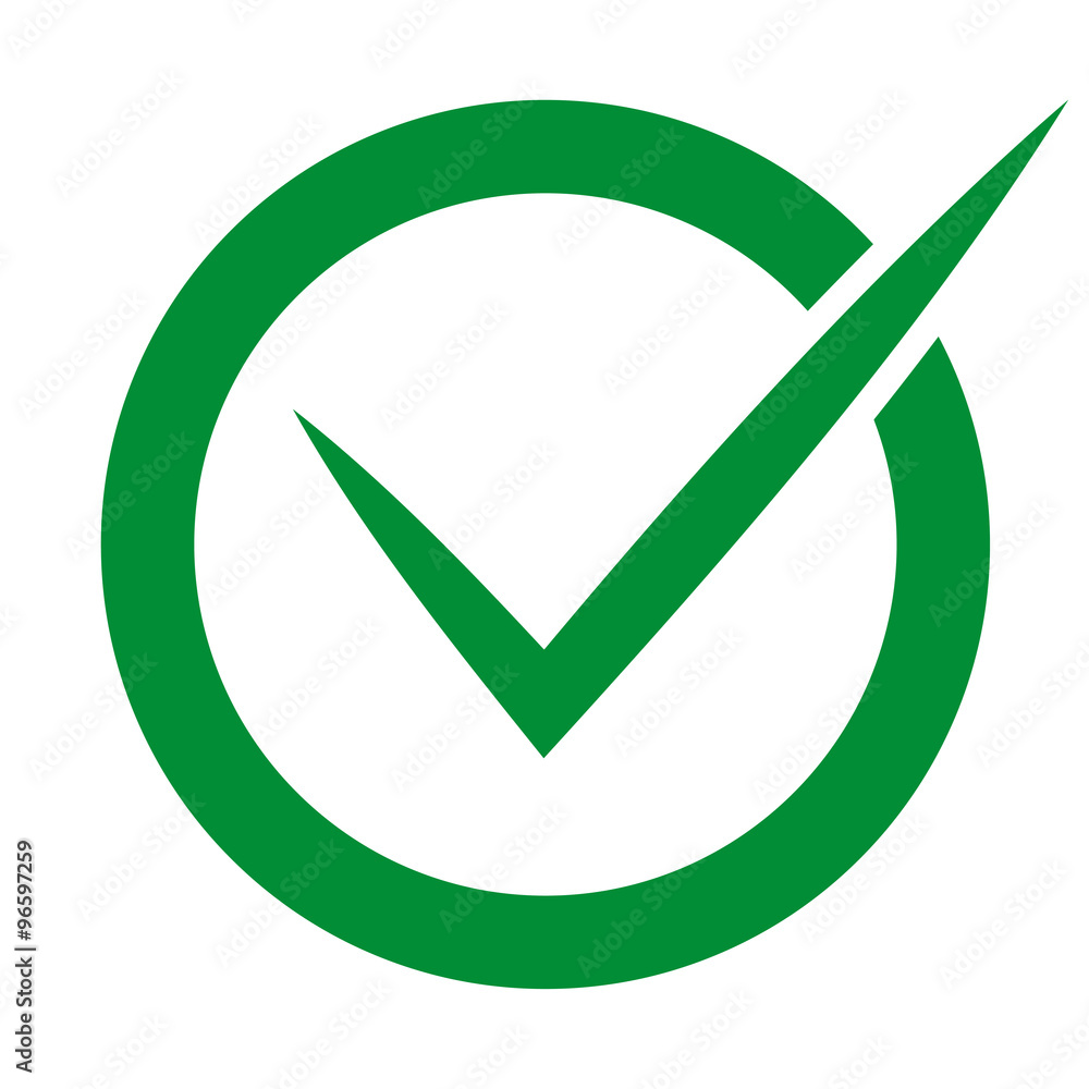 Check in circle green colored on white background Check in circle green colored on white background