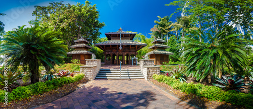 A wooden Nepalese pagoda in South Bank Parklands  Brisbane