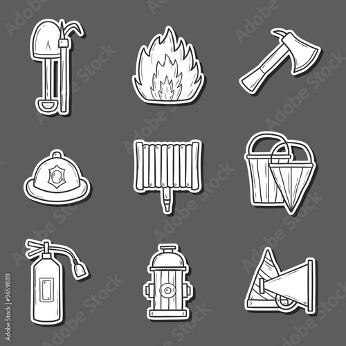 Hand drawn firefighter objects