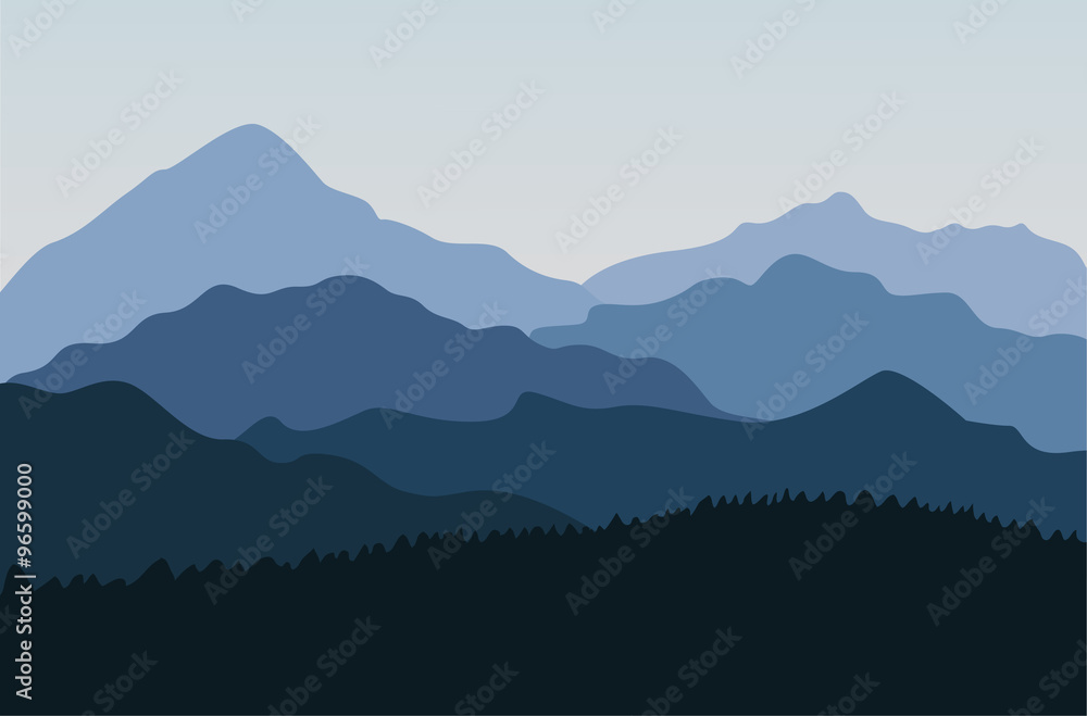 Mountain landscape in blue colors. Outdoor background.