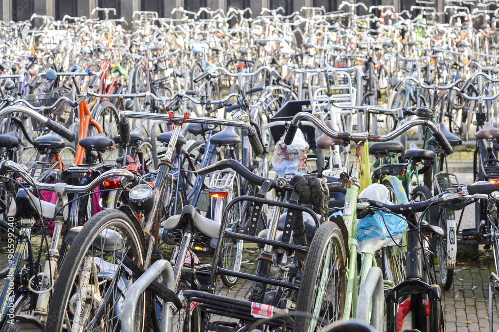 Bicycle parking organized chaos in Amsterdam, Netherlands