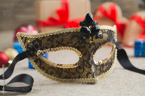 Beautiful carnival mask with christmas balls.