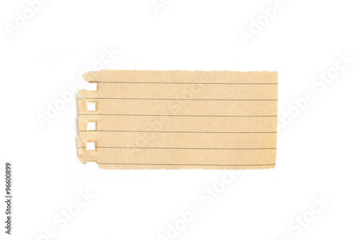 Recycling lined paper scrap isolated on white.