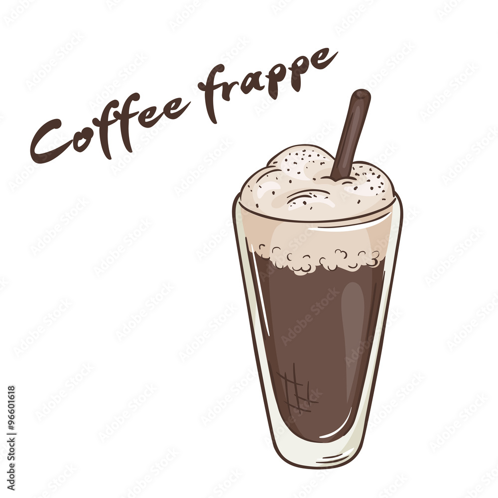 vector printable illustration of isolated cup of frappe coffee with label  Stock Vector | Adobe Stock