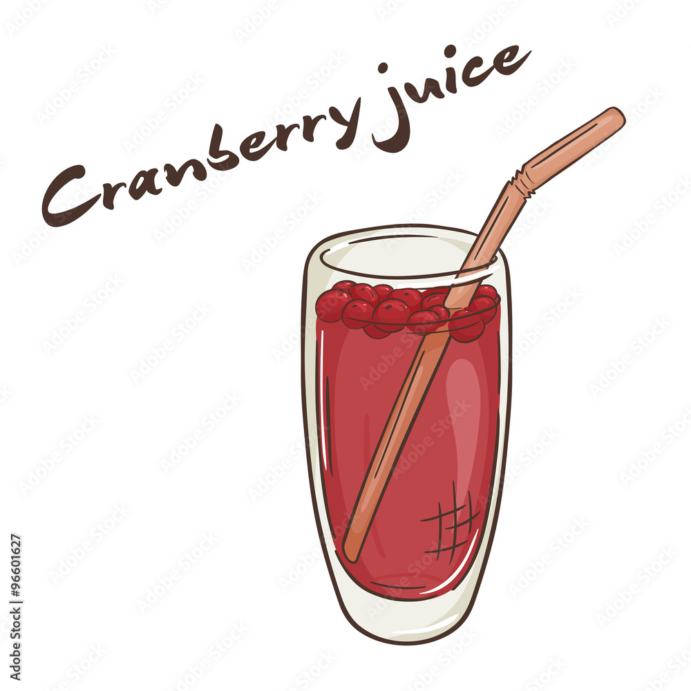 vector printable illustration of isolated cup of cranberry juice with ...