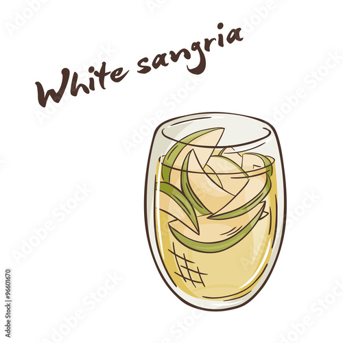 vector printable illustration of isolated cup of white sangria with label