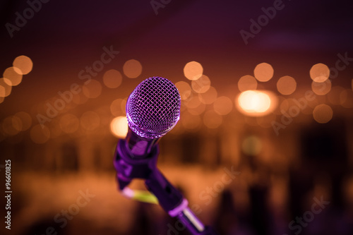 Wired microphone stand on the outdoor venue  microphone stand on