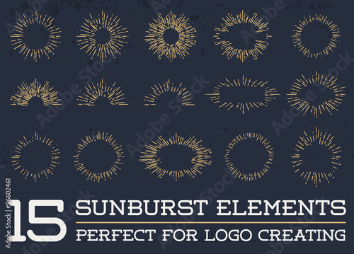 Sun burst vintage shapes collection set of sun ray frames retro vector design elements
