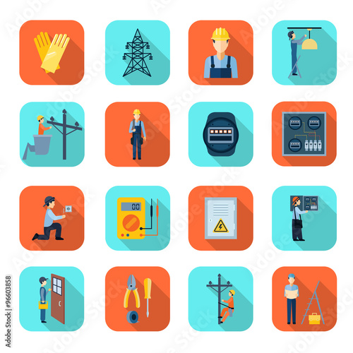 Electricity man professional flat icons collection