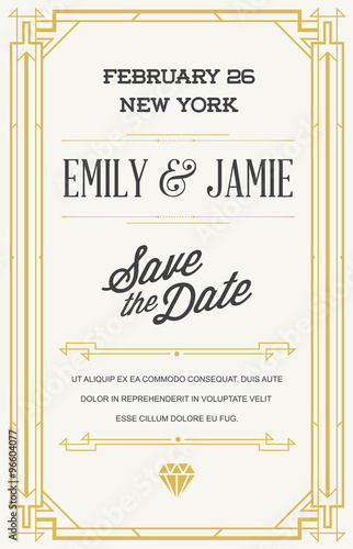 Great Quality Style Invitation in Art Deco or Nouveau Epoch 1920's Gangster Era Vector
