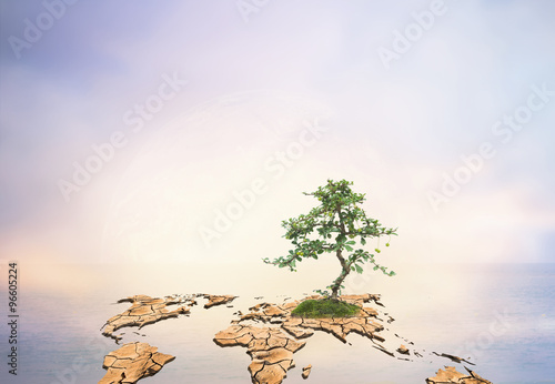 Tableau sur toile dry world map engender Moisturizing makes the green tree grow ov