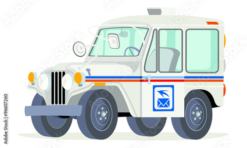 Caricatura Willys Jeep CJ5 US Mail blanco vista frontal y lateral