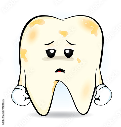 There are stains on teeth, Cute cartoon yellow teeth, vector 10