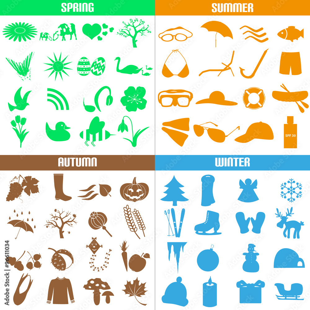 four seasons of the year big set of icons eps10 four seasons of the year big set of icons eps10