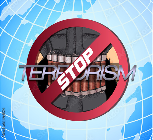 Ban sign with globe in background