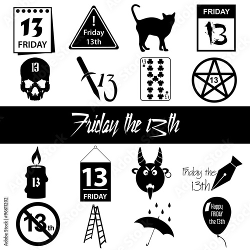 friday the 13 bad luck day icons set eps10