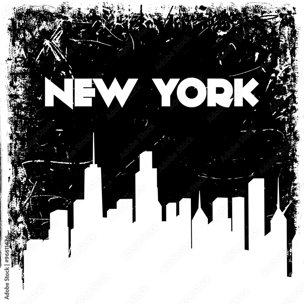 New York city skyline silhouette on grunge background. Vector hand ...