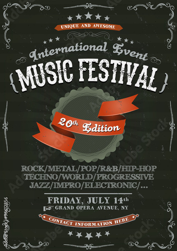 Vintage Festival Invitation Poster On Chalkboard