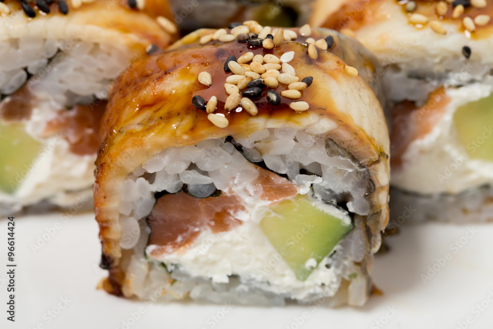 Traditional canada sushi roll. Traditional canada sushi roll.