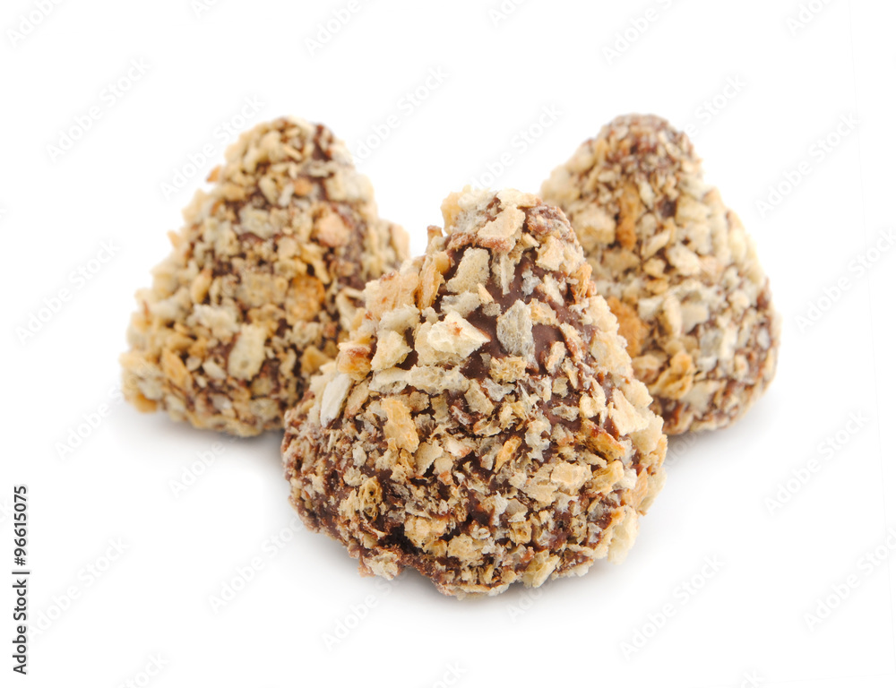 Candy with wafer crumbs isolated on white Candy with wafer crumbs isolated on white