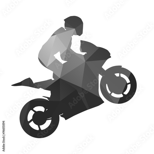 Motorcycle racer. Celebration, winner. Abstract geometric silhou