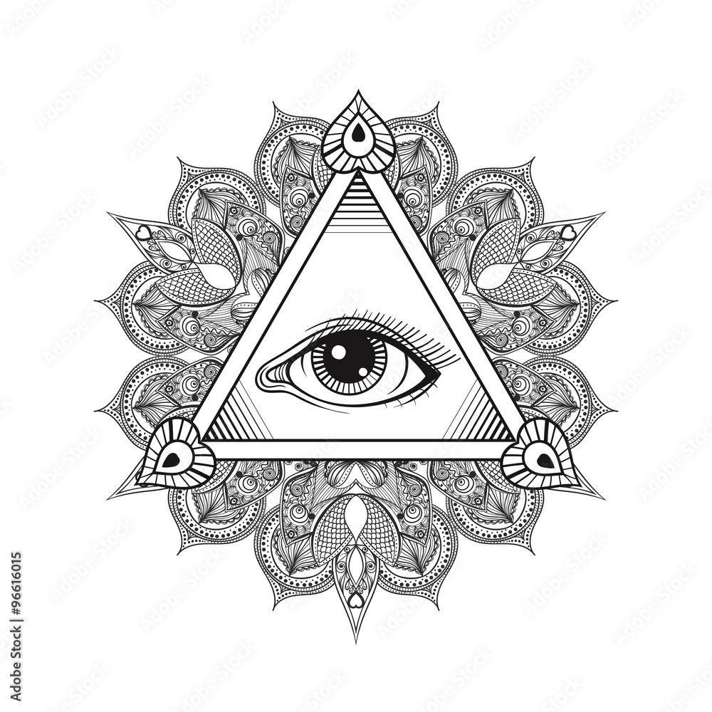 Vector All seeing eye pyramid symbol. Tattoo design. Vintage han Stock  Vector | Adobe Stock
