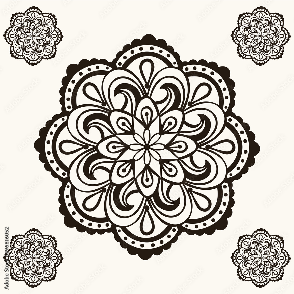 Vector henna mandalas, boho tattoo design in doodle style. Ornam Stock  Vector | Adobe Stock
