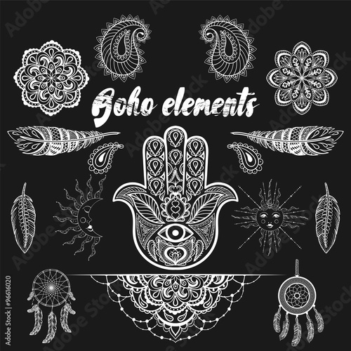 Vector bohemian ornamental elements, ethnic makhenda,  hand draw