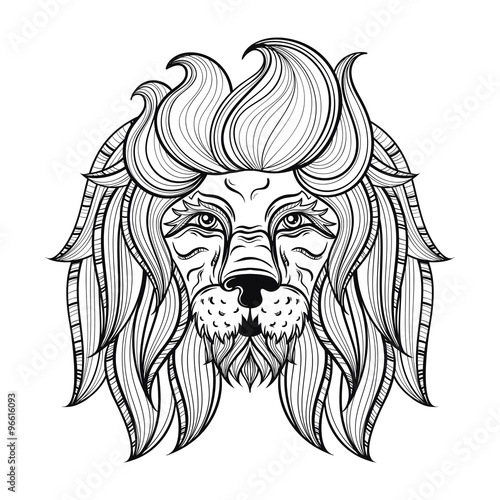Fototapeta Naklejka Na Ścianę i Meble -  Vector ornamental Lion, ethnic patterned head. Hand drawn bohemi