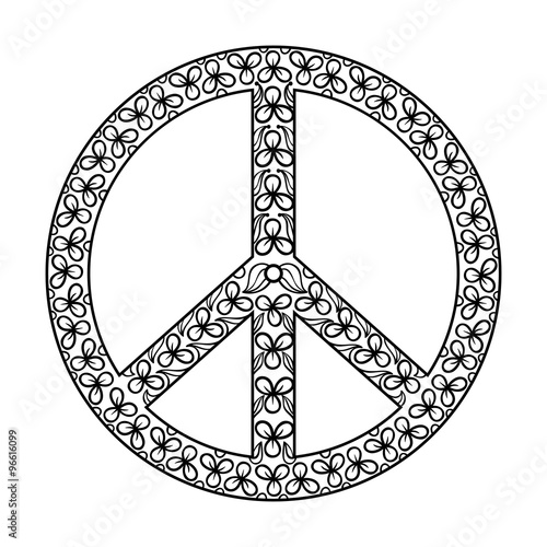 Zentangle black Peace Symbol , tattoo design in Hippie doodle st