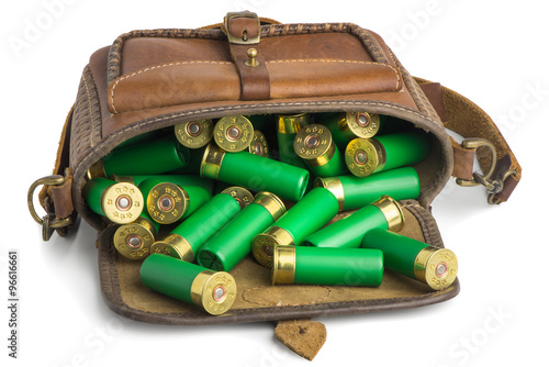 bag with ammunition lying on a white background