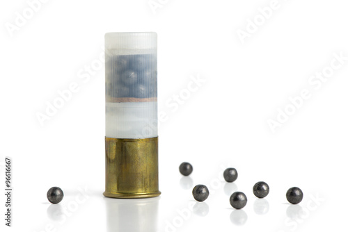 cartridge with buckshot on a white background