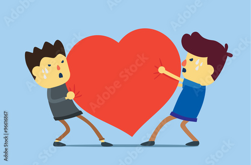 Competition of enemies hearts for get love. This illustration meaning to a love problem.