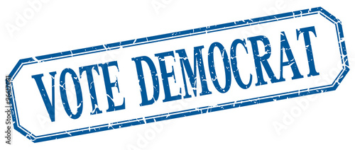 vote democrat square blue grunge vintage isolated label