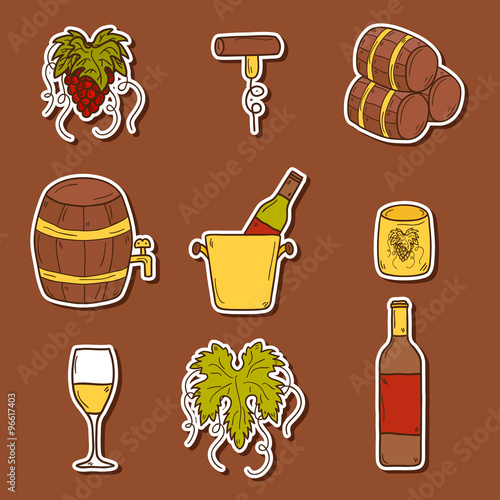 Wine hand drawn stickers