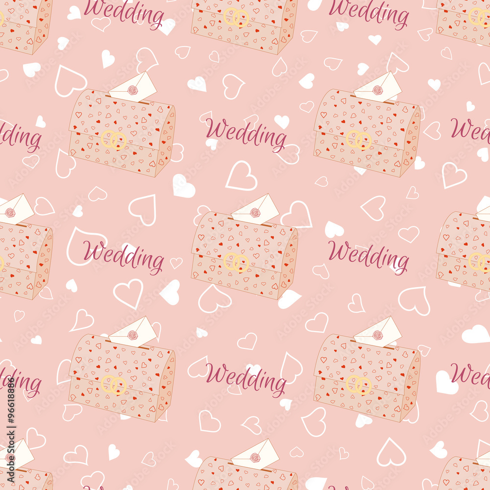 Vector pink wedding seamless pattern with chest.