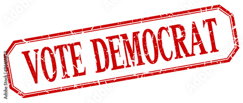 vote democrat square red grunge vintage isolated label