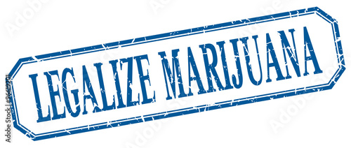 legalize marijuana square blue grunge vintage isolated label