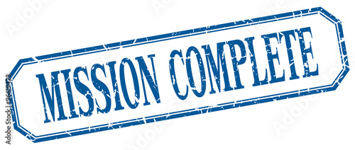 mission complete square blue grunge vintage isolated label