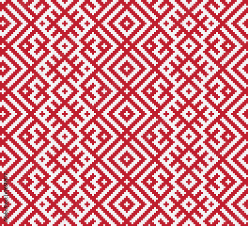 Red and white geometric folk russian seamless pattern